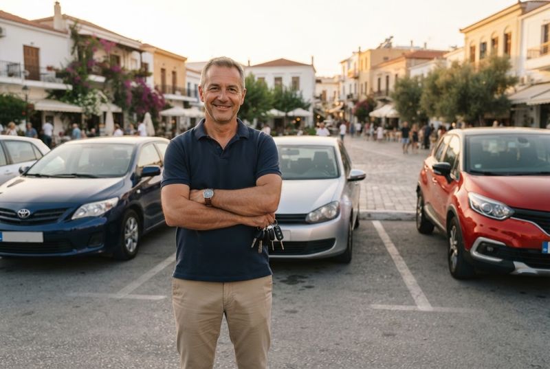 Ιδιοκτήτης μπροστά από τα αυτοκίνητά του